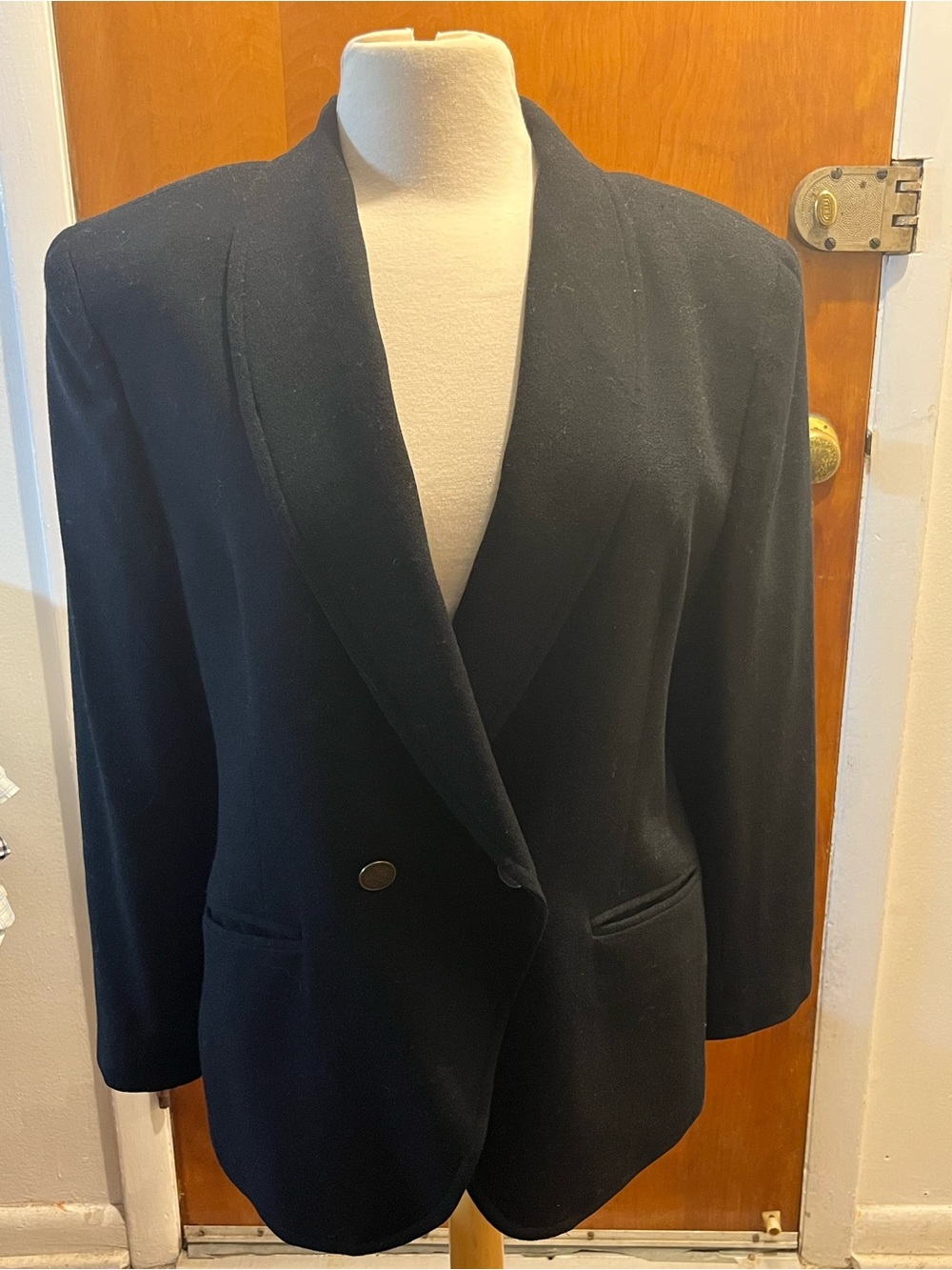 Jones New York Women's Vintage Wool Double-Breasted Blazer Black, Size 14